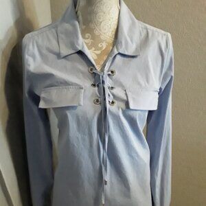 Calvin Klein light blue tie neckline adjustable sleeve top size L